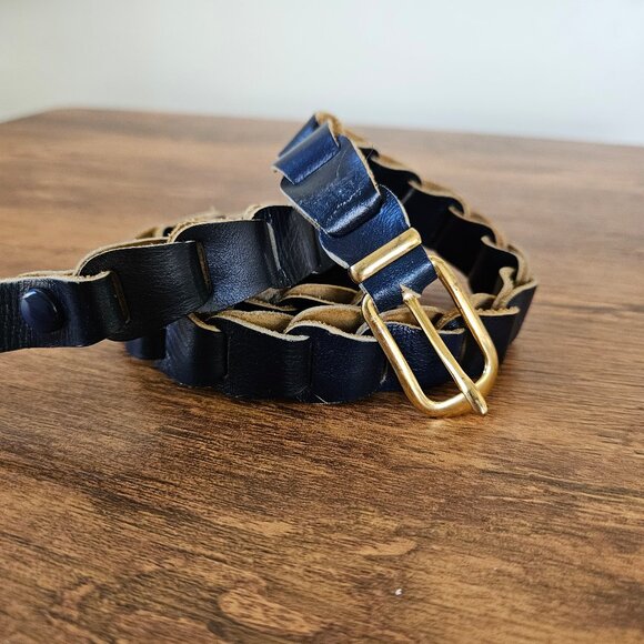 Vintage Dyed Leather Navy Blue Chain Link Loop Belt Hippie Retro 60s 70s S/M - Picture 3 of 7